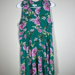 Umgee Women's Sleeveless Floral Green Pink Fit & Flare Dress Medium!